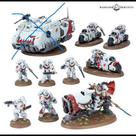 Suboden Khan + Kor'sarro Khan + Iron Father Feirros + Captain with Jump Pack and Relic Shield + Five Assault Intercessors + Outriders